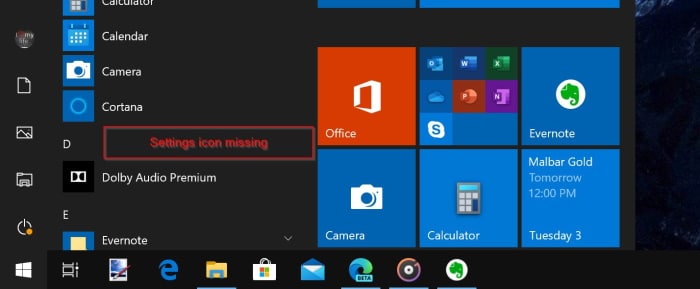 settings missing from the Start menu Windows 10 pic02