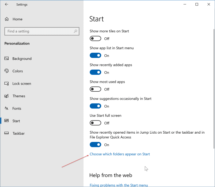 settings missing from the Start menu Windows 10 pic2