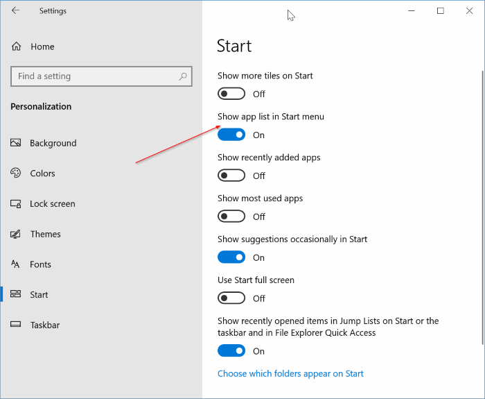 show all programs by default in Windows 10 Start menu pic1