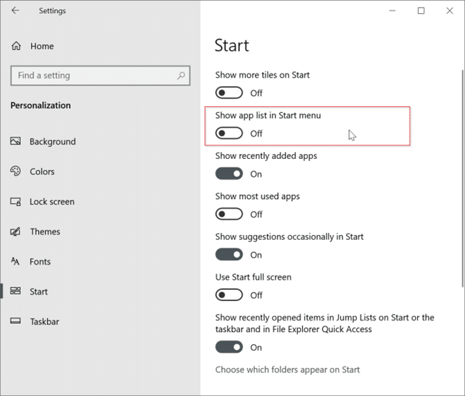 show only tiles on the Start menu in Windows 10 pic3