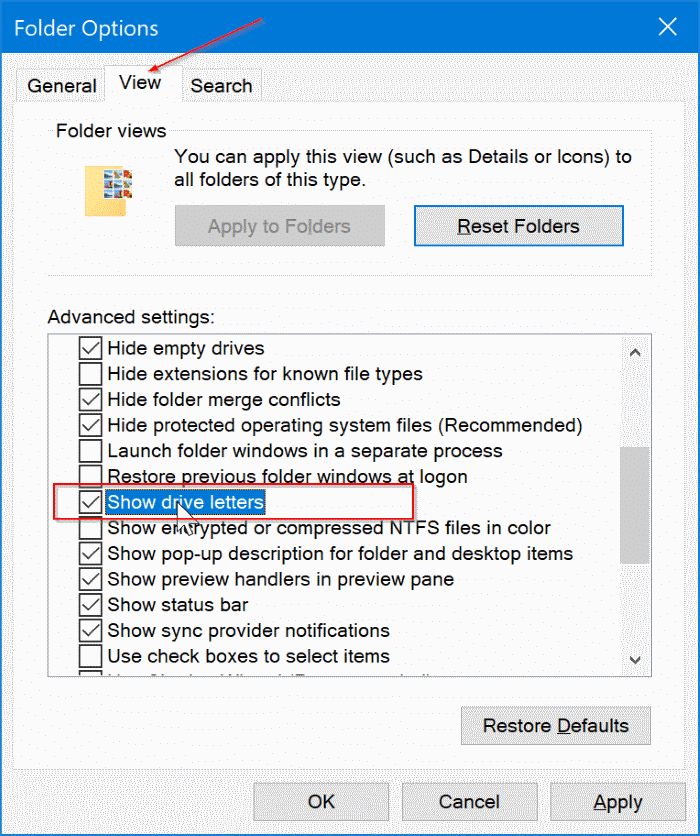 show or hide drive letters in Windows 10 File Explorer pic3