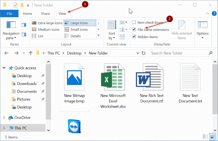 show or hide extensions with file names in Windows 10 file explorer pic2