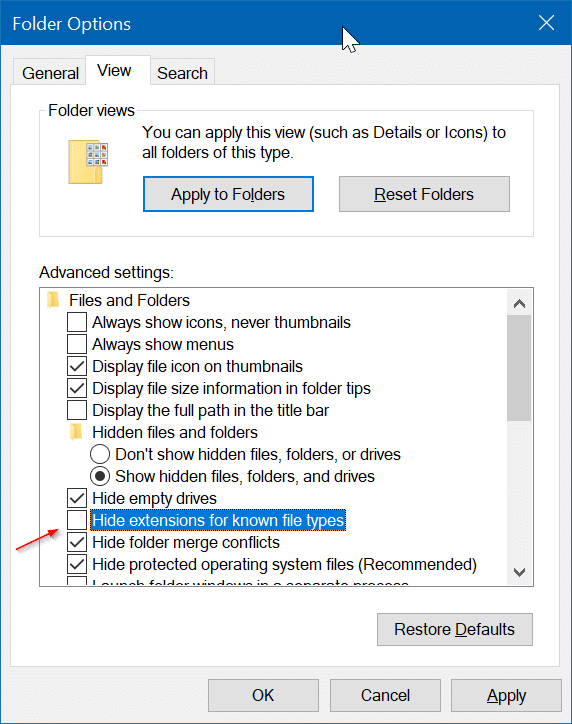 show or hide extensions with file names in Windows 10 file explorer pic4