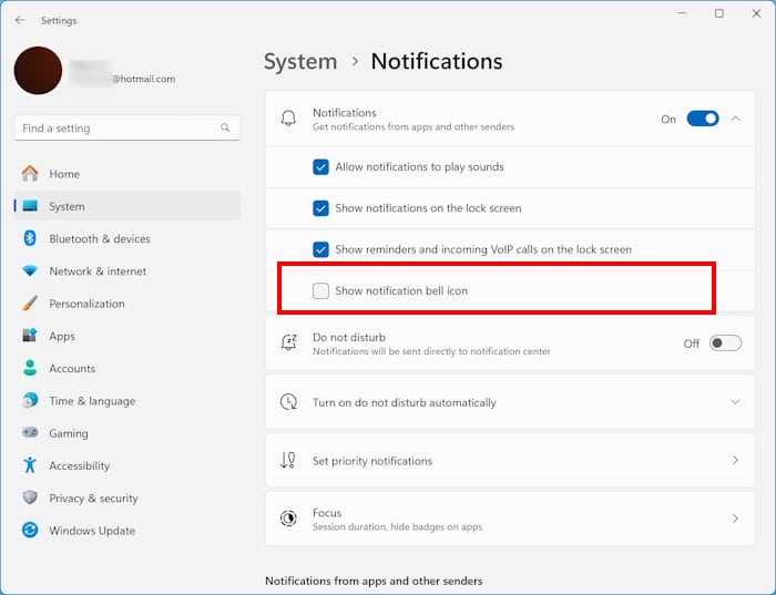 show or hide notification bell icon on Windows 11 taskbar pic2