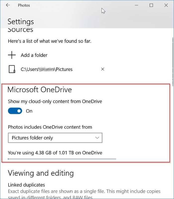 show or hide onedrive images in Photos app in Windows 10 pic3