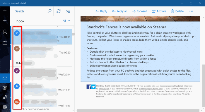 show or hide sender pictures in Windows 10 mail app pic1