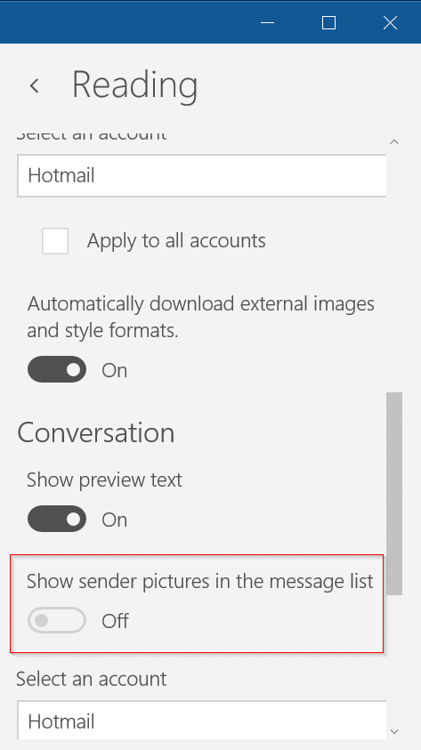 show or hide sender pictures in Windows 10 mail app pic2