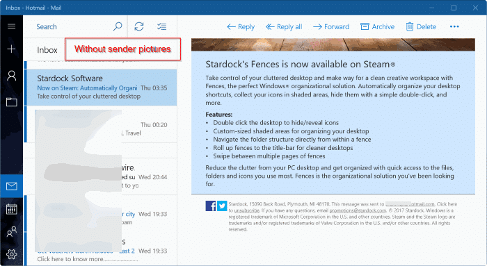 show or hide sender pictures in Windows 10 mail app pic3