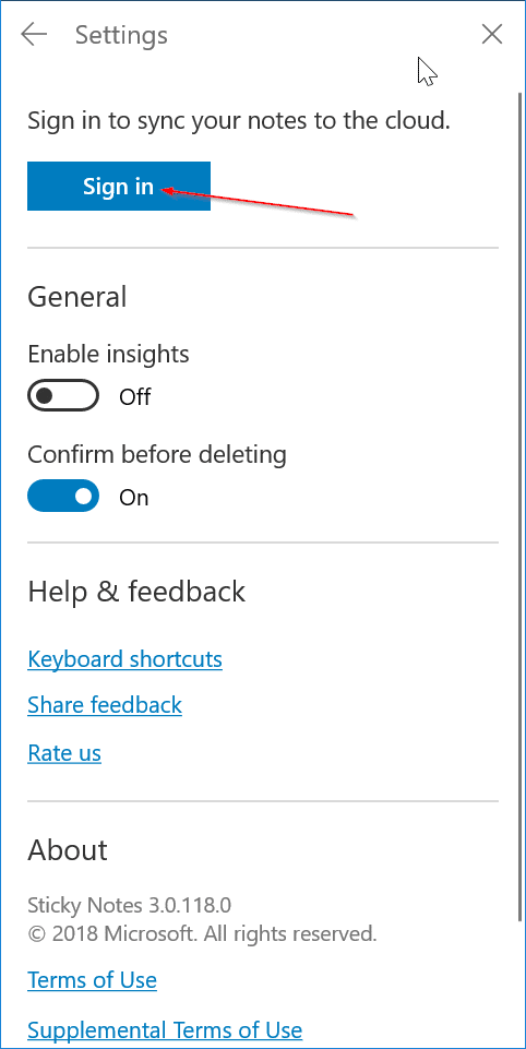 sign in or out of sticky notes in windows 10 pic7