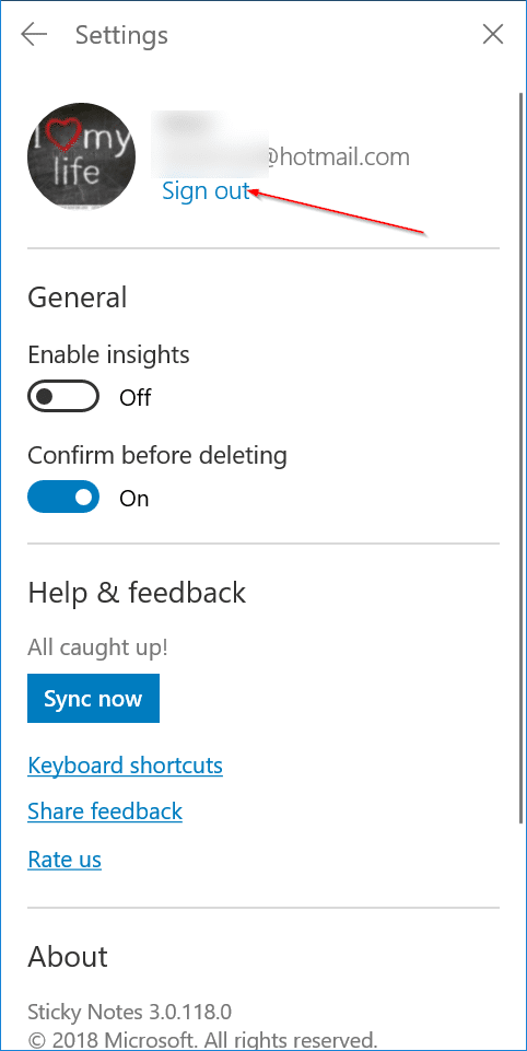 sign in or out of sticky notes in windows 10 pic8