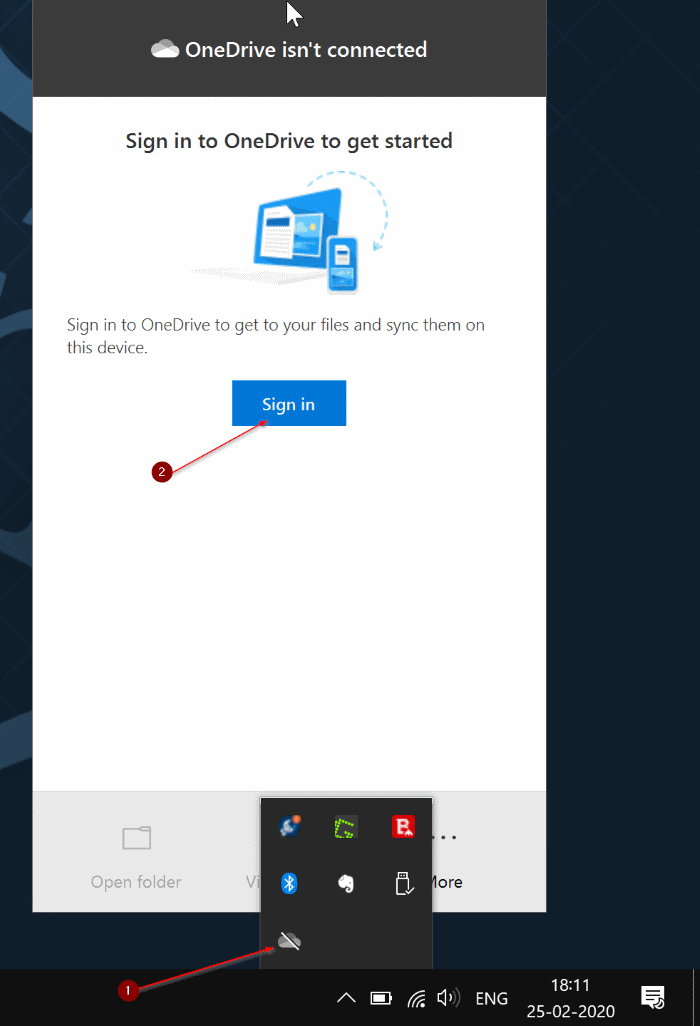 sign in to onedrive in Windows 10 pic1