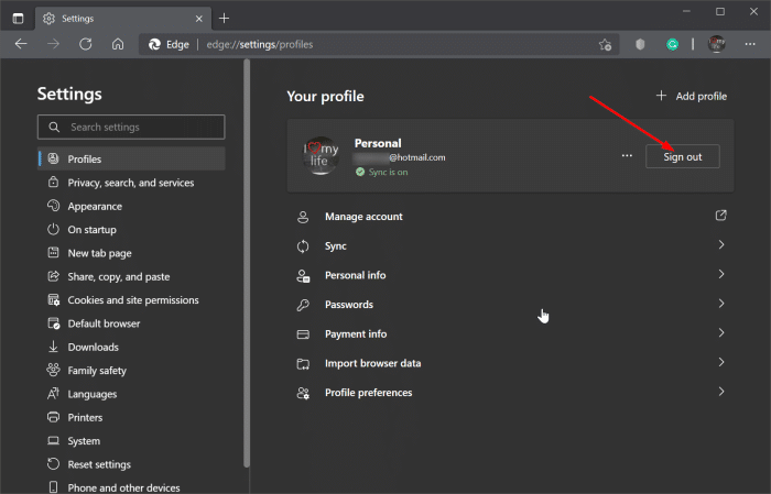 sign out of Microsoft account in Edge browser pic5