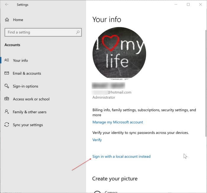 sign out of Microsoft account in Windows 10 pic1