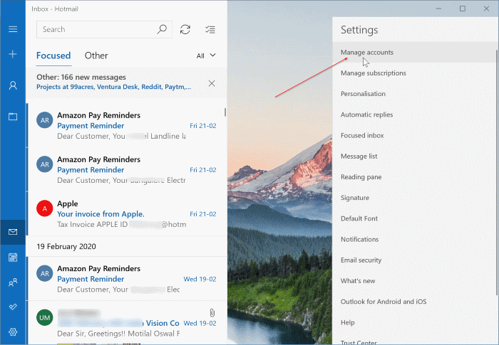 sign out of mail app in Windows 10 pic2