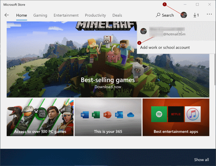 sign out of the Store app in Windows 10 pic1