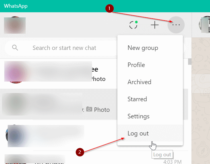 sign out of whatsapp desktop in Windows 10