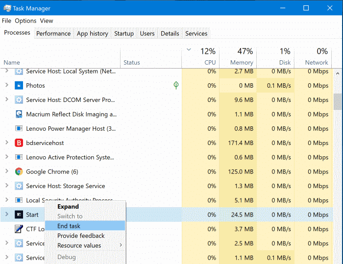 start menu not working in Windows 10 pic2