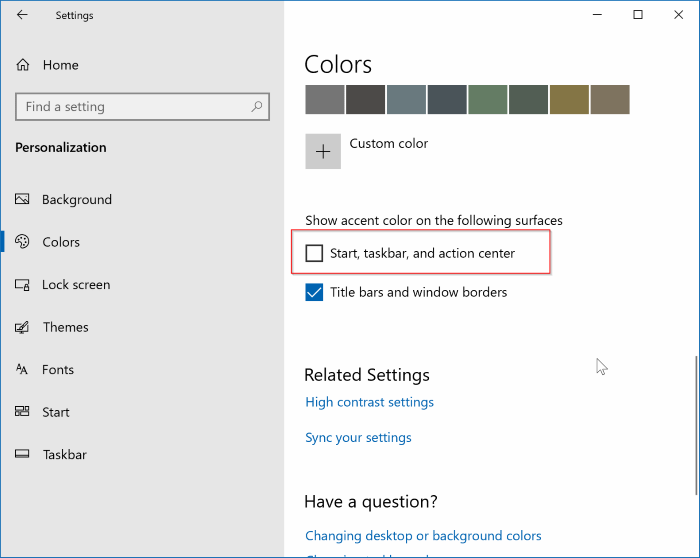 open start menu settings in Windows 10