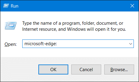 start microsoft edge from runc ommand box