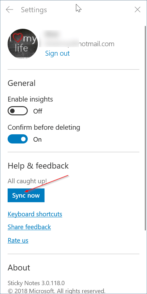 sticky notes doens't sync in windows 10 pic2