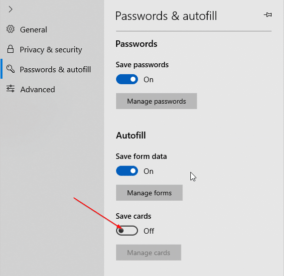 stop Edge from saving credit card information in Windows 10 pic4
