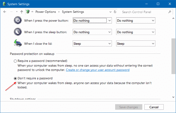 stop Windows 10 from asking for password after sleep step5