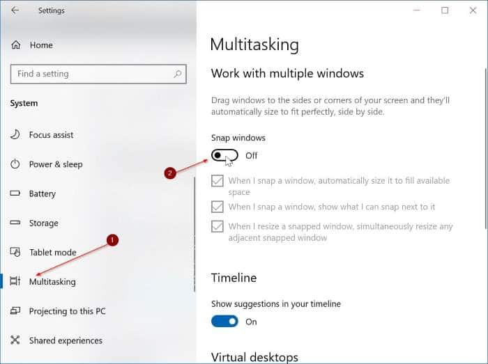 stop automatically resizing windows in Windows 10