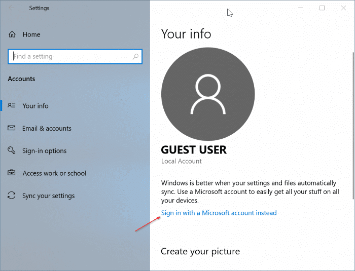 switch between local and Microsoft accounts in Windows 10 pic5