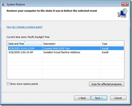 system restore