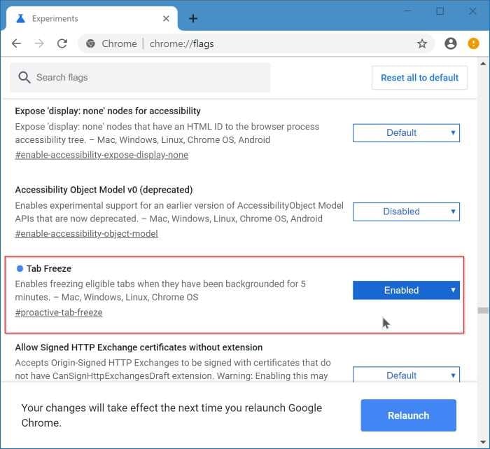 tab freeze to reduce chrome memory usage pic1