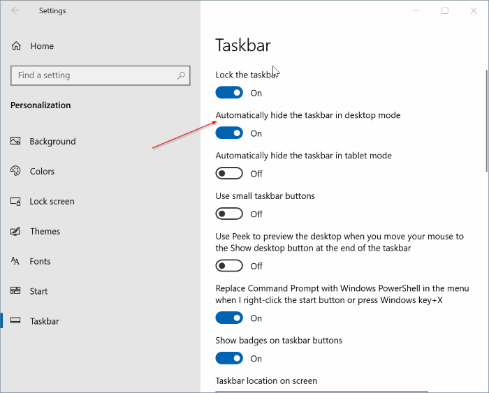 taskbar auto hide not working in Windows 10 pic1