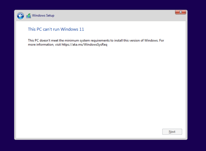 this pc cannot run Windows 11 error in virtualbox