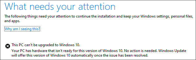 this pc can't be upgraded to Windows 10