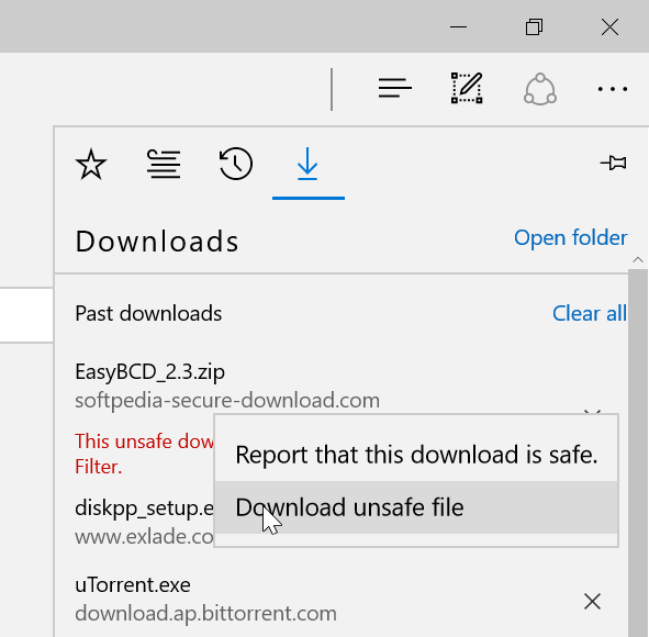 this unsafe download was blocked by SmartScreen