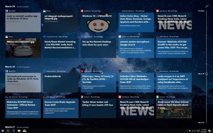 timeline feature in windows 10