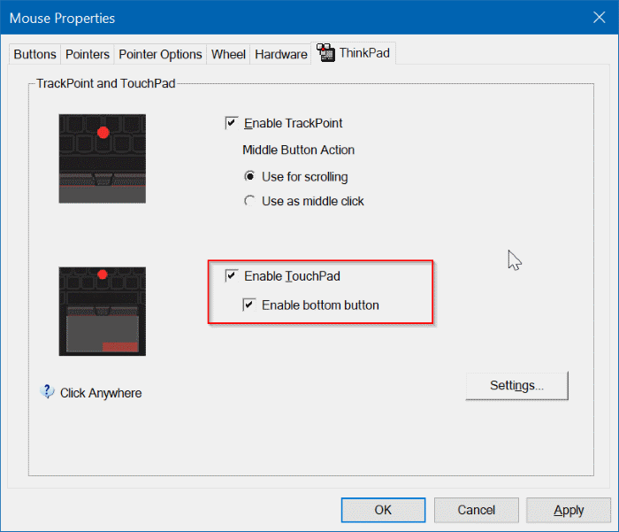 touchpad not working in Windows 10 pic1
