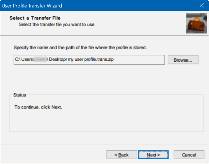 transfer user profiles in Windows 10 step8