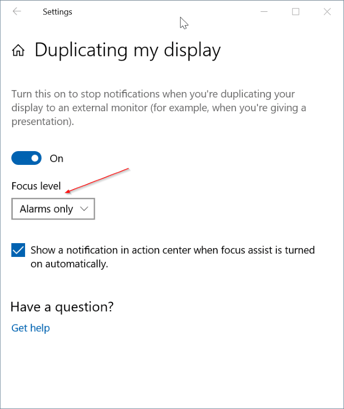 turn off notifications while gaming, videos and presentation in Windows 10 pic1