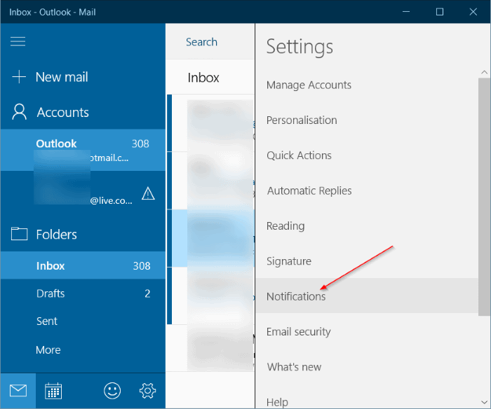 turn on new mail notification banner and sound Windows 10 mail pic4