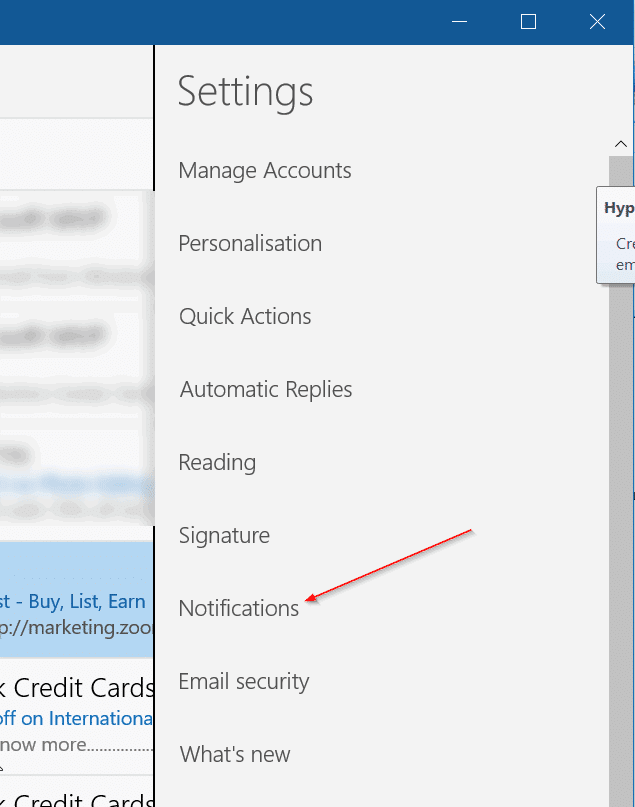 turn on off email notifications in action center Windows 10 pic2