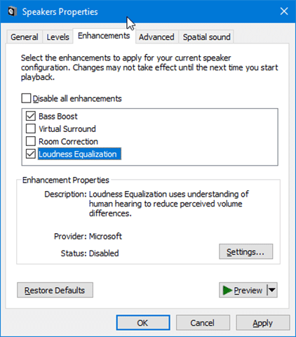 turn on or off audio enhancements in windows 10 pic3