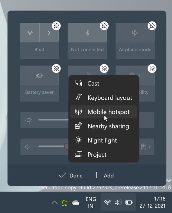 turn on or off mobile hotspot in Windows 11 pic7