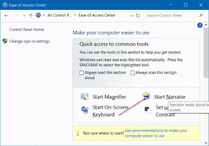 turn on or off narrator in Windows 10 pic2