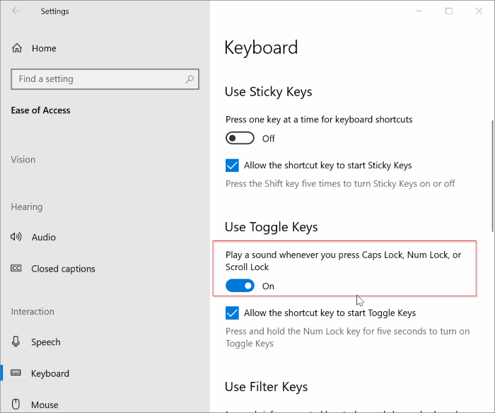 turn on or off sound & visual indicator for caps lock & num lock in Windows 10 pic1.2
