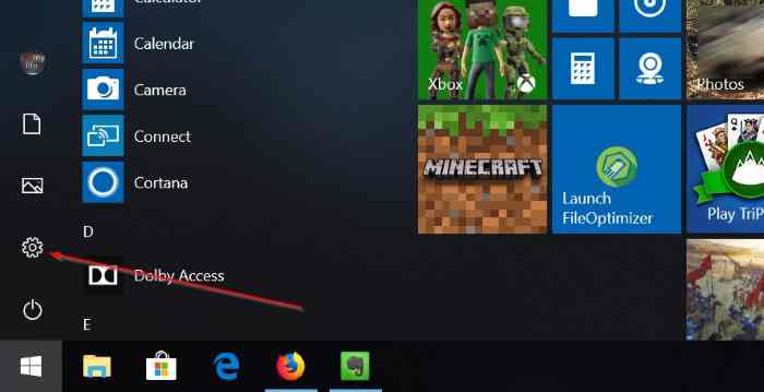 open settings in Windows 10