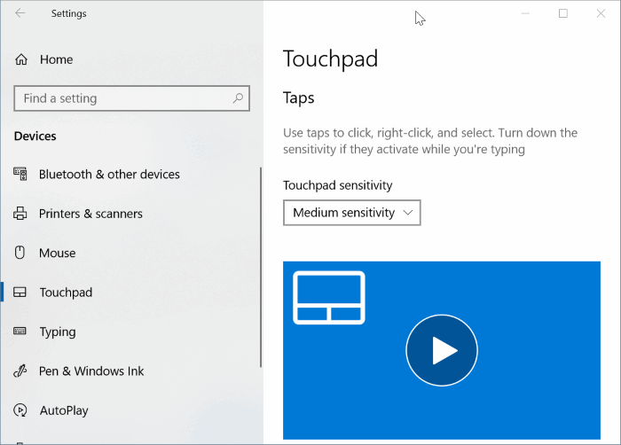 turn on or off touchpad gestures in Windows 10
