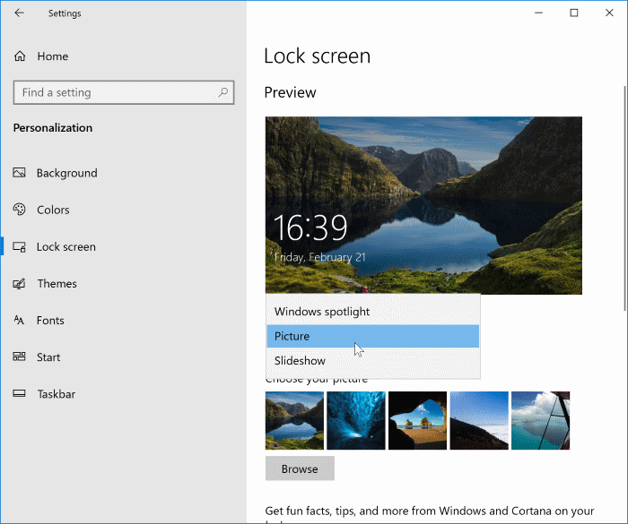 turn on or off windows spotlight lock screen picture in Windows 10