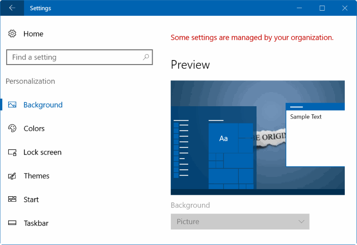 unable to change desktop background in Windows 10 pic1