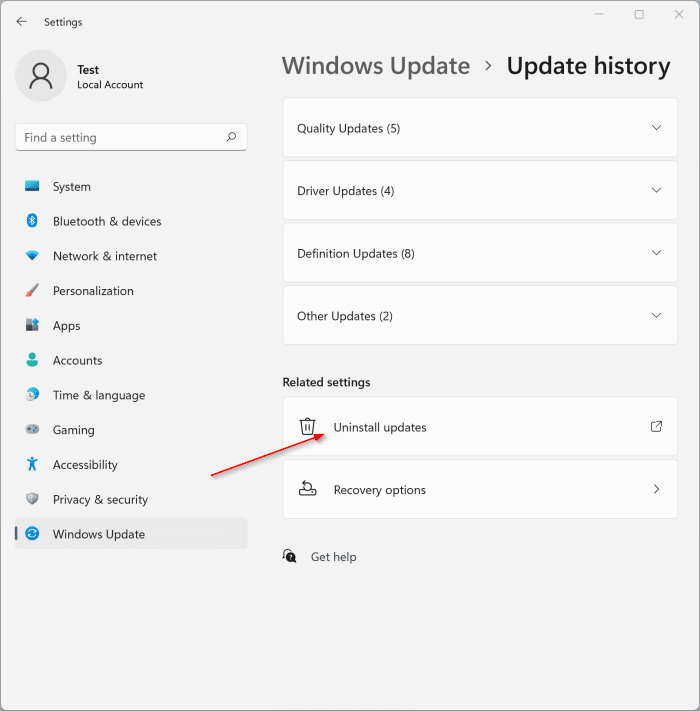 uninstall Windows Updates in Windows 11 pic2