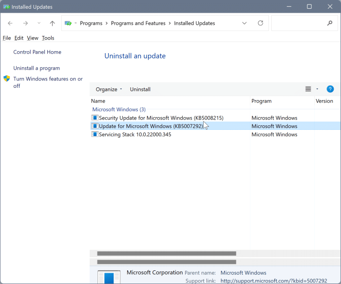 uninstall Windows Updates in Windows 11 pic3